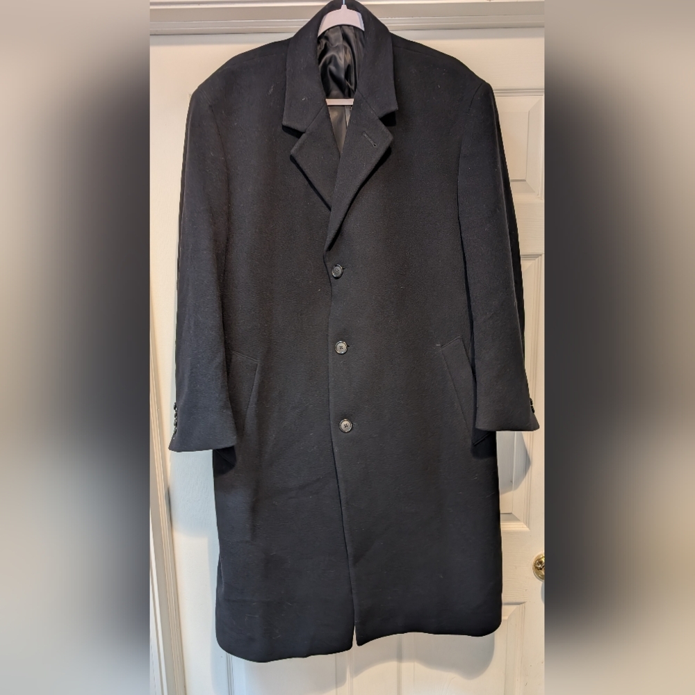 $450 Nautica Men's Wool Nylon Cashmere Blend Solid Charcoal Black Overcoat 44R